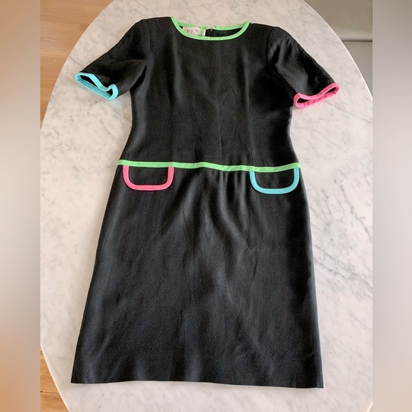 Vintage Liptons dress in black with pastel trim classic cut Chanel vibes  size 8 - Picture 4 of 10